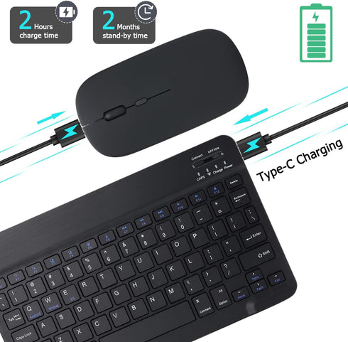 KUNSI Bluetooth Keyboard and Mouse Combo for iPad, Rechargeable Slim Wireless Keyboard and Mouse for Tablets,Compatible