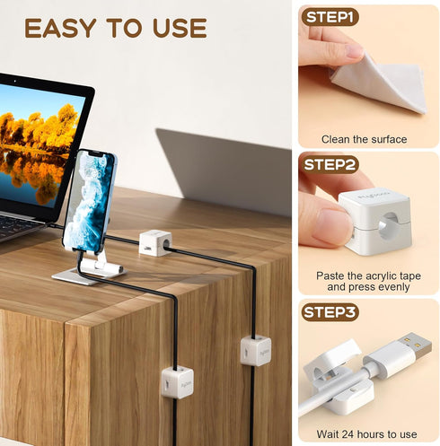 Flycoco 6 Pack Magnetic Cord Organizer, Cable Management Clips for Desk, Phone Charging Cable Storage Holder (White)