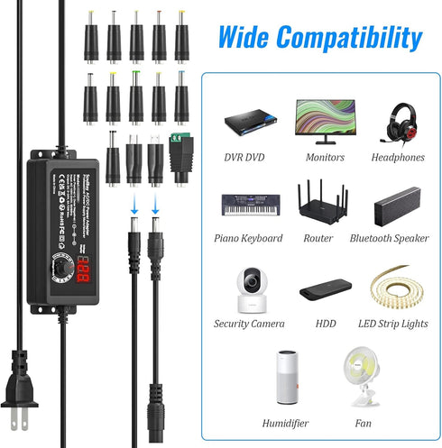 SoulBay Universal AC DC Power Supply Adapter, 72W 3V to 24V Output with Adjustable Voltage for Household Electronics