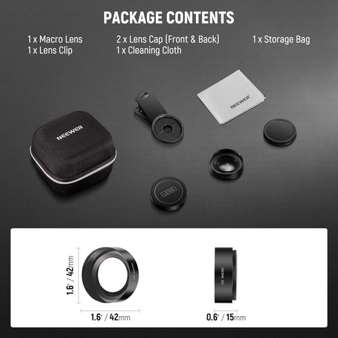 NEEWER 15x 37mm LS-69 Basics Macro Phone Lens Kit with Lens Clamp, HD Camera Accessories Compatible with iPhone Samsung