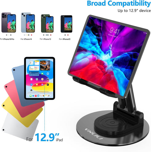 YXLILI Foldable Phone Stand, Adjustable Height Cell Phone Holder for Desk, 360° Rotating for iPhone 14/13/12/11, Black