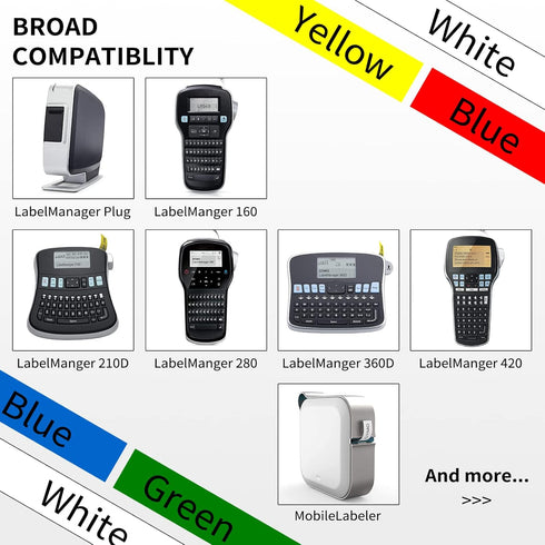 Oozmas Replacement for DYMO LabelManager 150 160 280 420P 360D Refill, 5 Cartridges Black on White