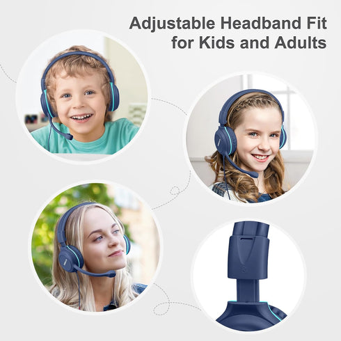 SIMOLIO Wired Headphones for School with Microphone, Stereo Kids Headphone with Volume Limiter for K12 & E-Learning