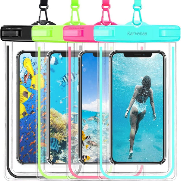Waterproof Cell Phone Pouch Case, 4 Pack Universal Luminous Waterproof Phone Bag for Beach, Shower, Pool