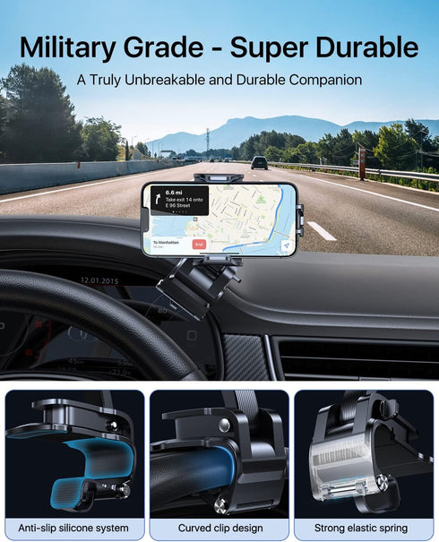andobil Universal Car Phone Clip Holder, Military Sturdy, Ultra Stable Dashboard Cell Phone Mount for All iPhones