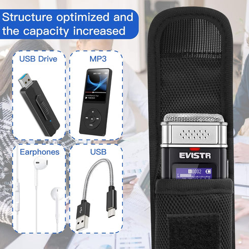Homakover 1680D 16GB, ICD-UX570, PX370/470/560 MP3 Carrying Case for Digital Voice Recorders, Hard Bag with Carabiner