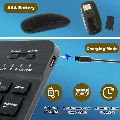 Bluetooth Keyboard and Mouse Combo, Ultra Slim Rechargeable Portable Wireless Keyboard Mouse Set for Android Windows