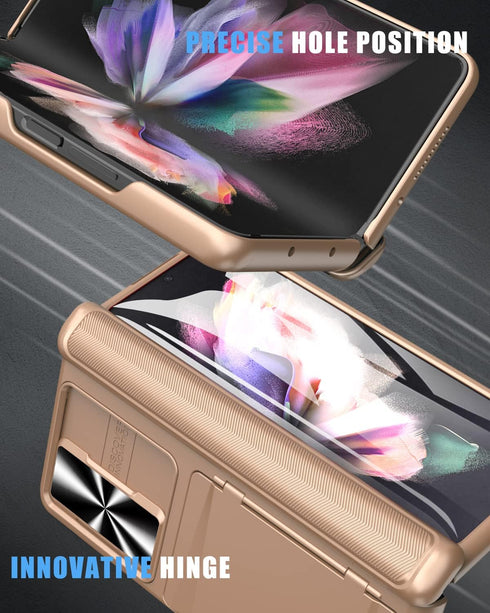 Vihibii for Samsung Galaxy Z Fold 3 Case - Hinge Protection, Credit Card Slot, Kickstand Design, Slide Camera Cover &