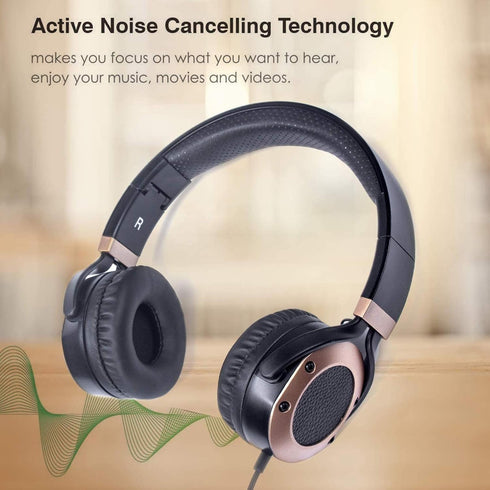MONODEAL Active Noise Cancelling Headphones with Microphone, Folding Lightweight Travel Headsets, Hi-Fi Deep Bass