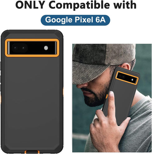for Google Pixel 6A Case, with Built in Screen Protector Heavy Duty Drop Protection, Full Body Rugged Shockproof Dustproof Tough Protective Phone Cover for Google Pixel 6A Orange