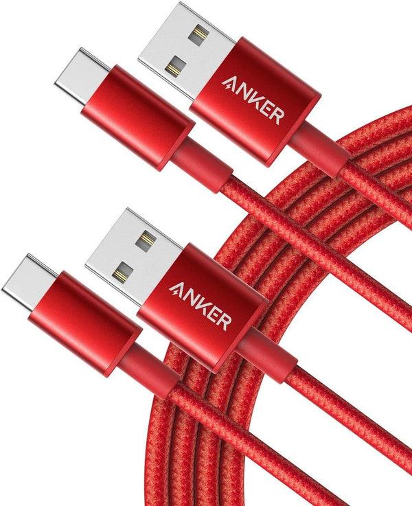 Anker 6ft USB A to Type C Charger Cable (2-Pack) for Samsung Galaxy S10/S10+/Note 9, LG V30 & More - Red, USB 2.0