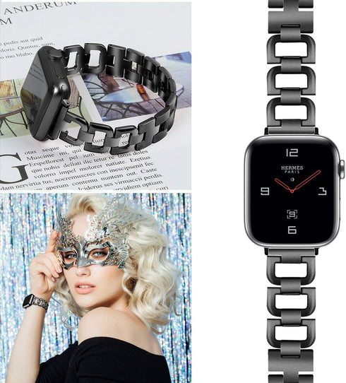 OULUCCI Compatible Apple Watch Bands for Women, 2024-Series 10, 42mm 41mm 40mm 38mm, D-Shape Stainless Steel Strap in