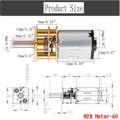 priaolker 6V 100RPM GA12-N20 3mm (2 Micro DC Gear Motor with All-Metal Gear Box Motor Shaft High Torque Gear Motor