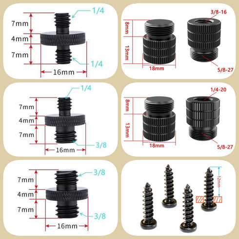 2PCS Camera Adapter Mount Multifunction Desktop Microphone Flange Mount Male 1/4-20 and 3/8-16 and 5/8-27 Inch Female