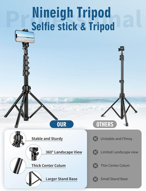 Nineigh 85" Phone Tripod, Tripod for Cell Phone iPhone with Gooseneck, Aluminum Tripods Stand for Video Recording Photo