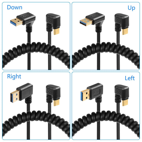 SinLoon U Shape USB Type C Spring Cable, 5Gbps Retractable 90 Degree USB3.0 to USB C Charging Cable for Devices