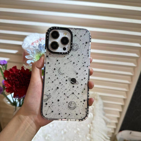 Cute Stars Cosmic Asteroid Moon Print Case for iPhone 14 Plus, Kawaii Design Girly Aesthetic Cartoon Pattern, Soft TPU,