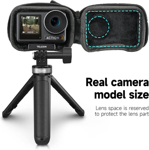 TELESIN Small Carry Case Lens Protector for DJI Action 4 Action 3 Insta 360 Ace Insta360 Ace Pro Accessories, Mini Carrying Bag for DJI Osmo Action Selfie Stick Tripod Protective Accessory