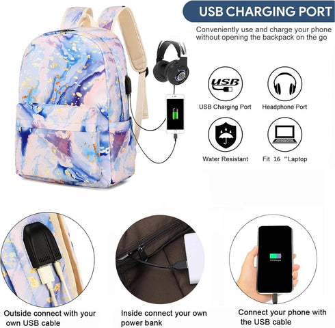 Waterproof Laptop Backpack with USB Charging Port, Water Resistant College School Backpack