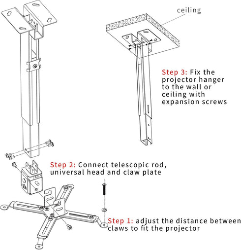 Projector Mount - Wall or Ceiling Projection Mount Bracket with Adjustable Height and Extendable Arms for Home and