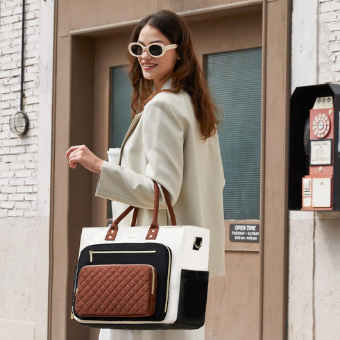 LOVEVOOK 15.6 Inch Teacher Tote Bag for Women Work, Laptop Bag With Large Cup Holder, Nurse Bags Professional Briefcase