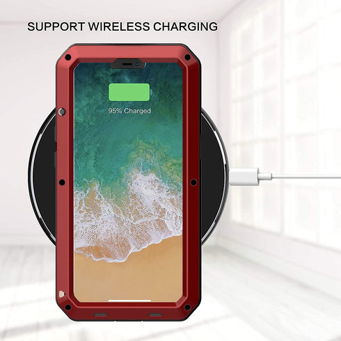 Marrkey iPhone 13 Pro Max Case, 360 Full Body Protective Heavy Duty Shockproof Tough Armour Aluminum Case - Red
