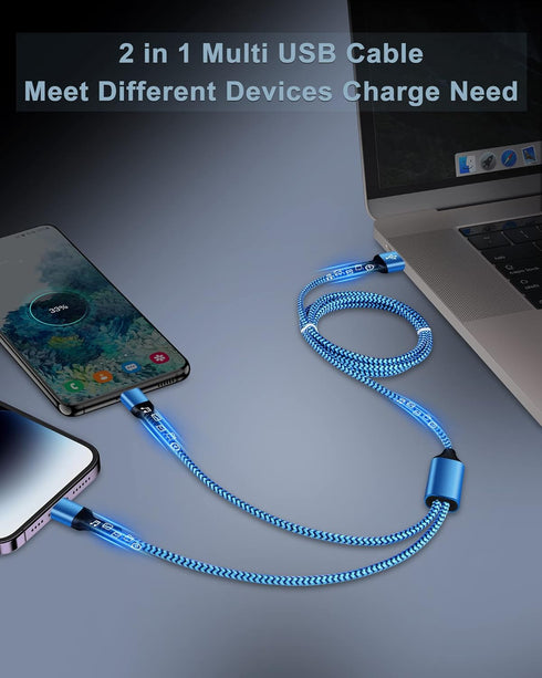 Multiple Charger Cable 2 in 1, iPhone and Android USB Charging Cable, 4ft Nylon Braided Multi Charging Cable with