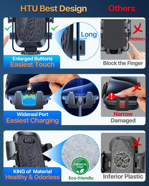 HTU 17 16 15 14 13 12 Upgraded Strongest Suction Car Phone Holder Bendable Arm, Never Block View Rotatable Cellphone
