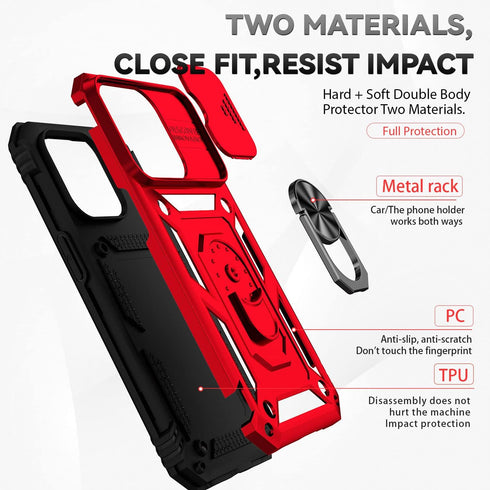 SunStory iPhone 14 Pro Case with HD Screen Protector & Slide Camera Cover & Kickstand, Military-Grade Case