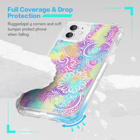 Compatible with iPhone 11 Case, Aesthetic Colorful Boho Mandala Flower Soft TPU Shockproof Protective Clear Floral Cover