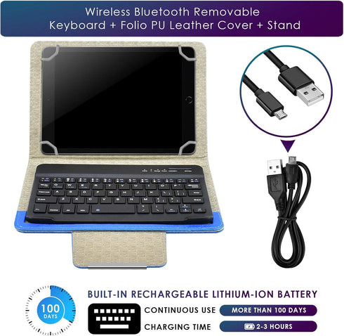 DETUOSI Universal 8.0 inch Android Tablet Case with Removable Wireless Bluetooth Keyboard, PU Leather Folio Cover,