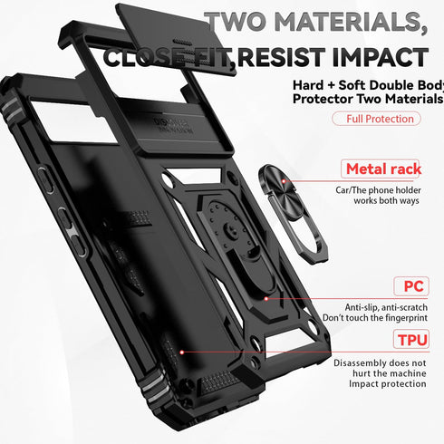 Google Pixel 8A Case with Magnetic Ring Holder, Kickstand, HD Screen Protector, Military Grade 16ft Drop Tested, Black