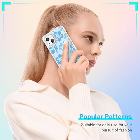 Blue Hibiscus Phone Case for iPhone 13 6.1 Inch, Shockproof TPU Clear Cute Blue Flower Design