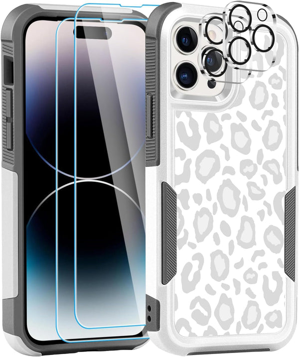 Shopify SEO Optimized:
iPhone 14 Pro Max Case - Cute White Leopard, Heavy-Duty 5-in-1, 2 Screen Protectors & 2 Camera