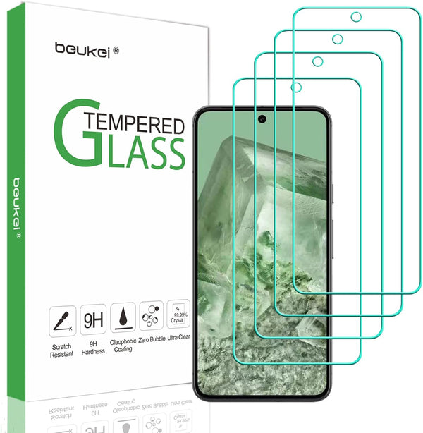 beukei (4 Pack) Tempered Glass Screen Protector for Google Pixel 8A 5G, Touch Sensitive, Case Friendly, 9H Hardness