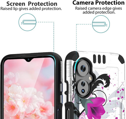 TJS Hybrid Shockproof Case for Boost Mobile Celero 5G 2024 (3rd Version), Metallic Brush Finish with Tempered Glass