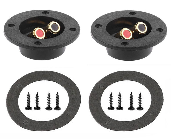 3-'' Double Binding Round Gold Plate Push Spring Loaded Jacks Connector Speaker Box Terminal Cup (Black - 2pcs)