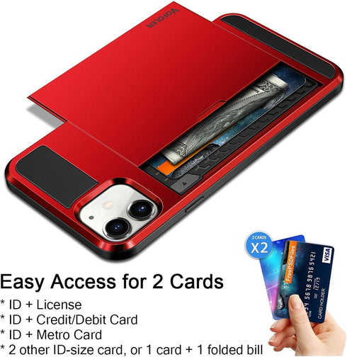 Vofolen iPhone 12 Case 5G, Red Wallet Cover with Credit Card Holder Slot, Anti-Scratch Dual Layer Protective