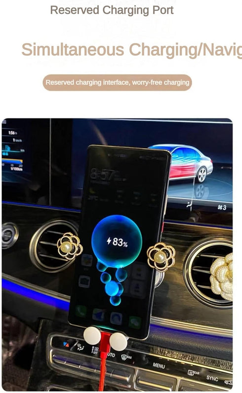 Car Cellphone Holder Camellia Stocking Stuffers Elegant Flower Crystal Air Vent Phone Holder Vehicle Phone Mount Clip Cell Phone Mount Cradle Decor for Smartphone Nice Gift (White Flower)