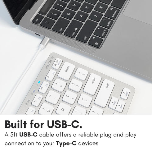 Macally Small USB C Keyboard, Plug & Play Wired Apple Keyboard for Mac mini, MacBook Pro/Air, iMac, iPad, Windows
