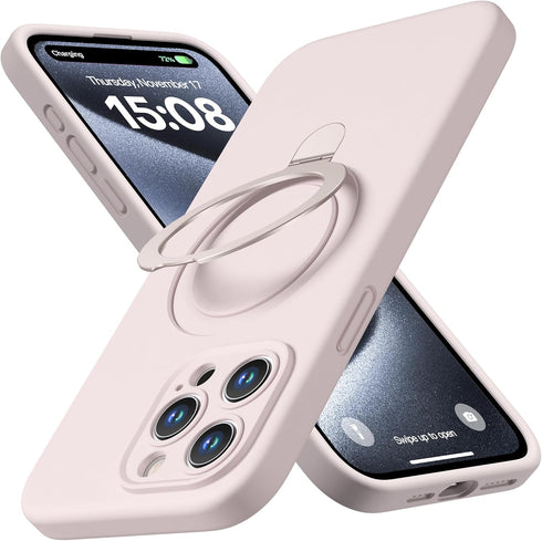 CellEver iPhone 15 Pro Max Case - Slim Magnetic Silicone, Military Grade, MagSafe Compatible, Durable Kickstand, Chalk