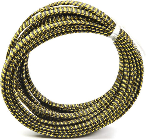 Othmro 5m/16.4ft PET Expandable Braid Cable Sleeving, Flexible Wire Mesh Sleeve Black Gold for TV Audio PC Cords