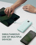 VRURC Portable Charger 10000mAh, Built-in Cables & AC Wall Plug, Compact Lightweight Power Bank for Smart Phones - Green