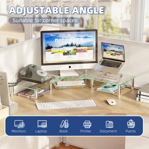 2 Simple Trending Dual Monitor Stand Riser, Computer Office Desktop Organizer for Monitors with Tempered Glass