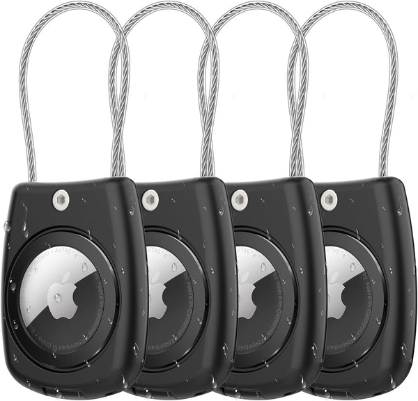 HATALKIN 4 Pack IPX8 Waterproof AirTag Holder, Secure Holder with Wire Cable for Keys, Luggage, Backpack, Key Ring Case