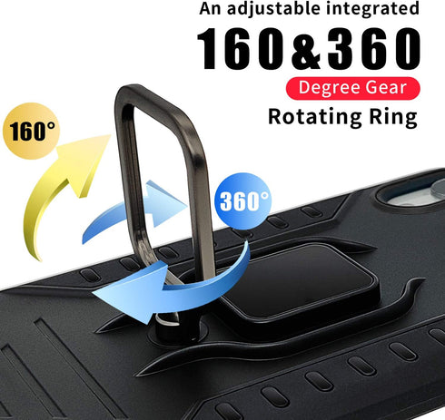 MODOS LOGICOS Case for iPhone XR, Dual Layers Shockproof Protective Case with Built-in 360 Metal Rotating Ring (Black)