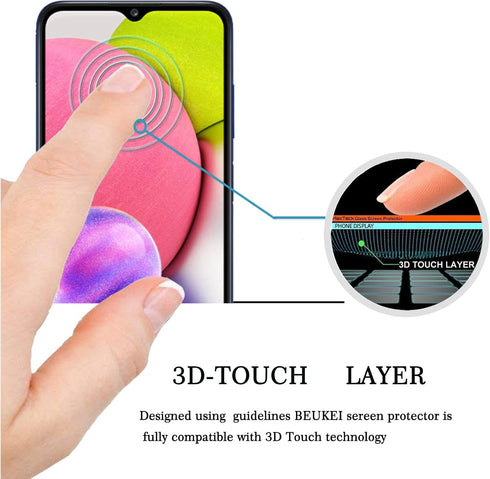 beukei (3 Pack) Compatible for Samsung Galaxy A03s / Galaxy A03 Core/Galaxy A03 Screen Protector Tempered Glass, Touch Sensitive,Case Friendly, 9H Hardness