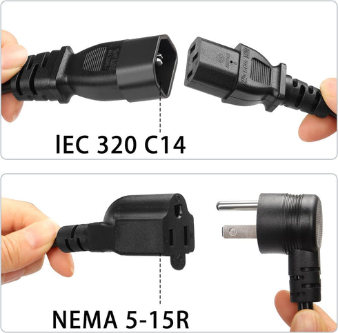 C14 to 5-15R Power Cord - IEC320 C14 to NEMA 5-15R Power Extension Cable, 1ft Standard Computer Power Adapter