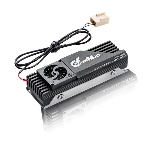 GUNMJO M.2 2280 SSD Heatsink, 20mm Built-in Cooling Fan, Aluminum Plate-Fin Design with Thermal Pad for Gaming PC