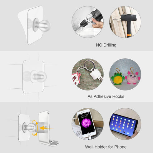 Wall Mount Cell Phone Holder - Adjustable Mirror Stand with 2Pcs Adhesive Sticky Pads for Bathroom Bedroom Kitchen,